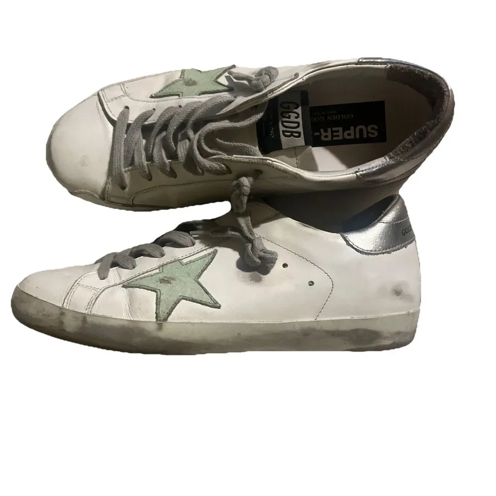 Golden Goose Super-Star Women White Tennis Shoes Dreams Distressed Stars 39/8.5